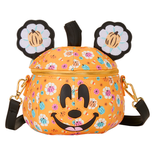 Borsa a tracolla Mickey Mouse con stampa floreale e testa di zucca
