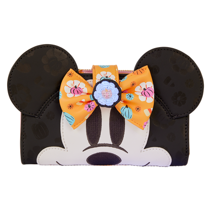 Borsa cosplay di Minnie con patta a forma di zucca e fantasia floreale