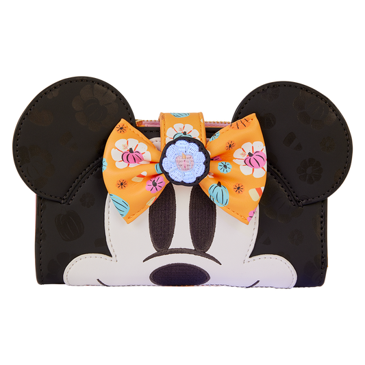 Borsa cosplay di Minnie con patta a forma di zucca e fantasia floreale