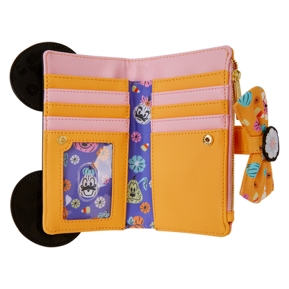 Borsa cosplay di Minnie con patta a forma di zucca e fantasia floreale