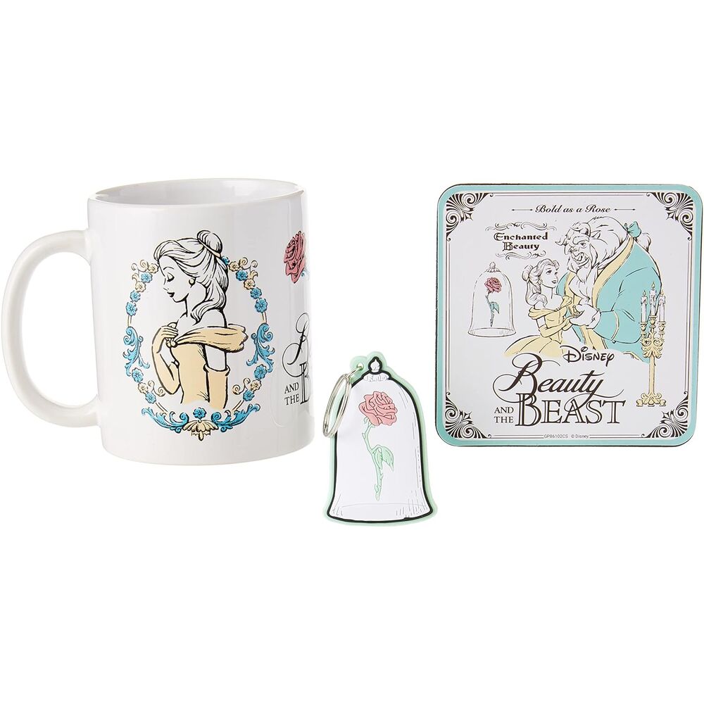 Disney La Bella e la Bestia Tazza + Portachiavi + Sottobicchiere - Set